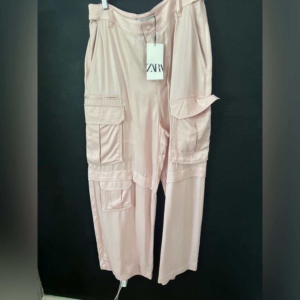 Zara satin effect cargo Pink L